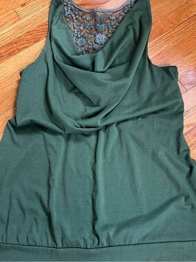 Studio Y y2k Olive Green Cowl Neck Tank with Lace panel